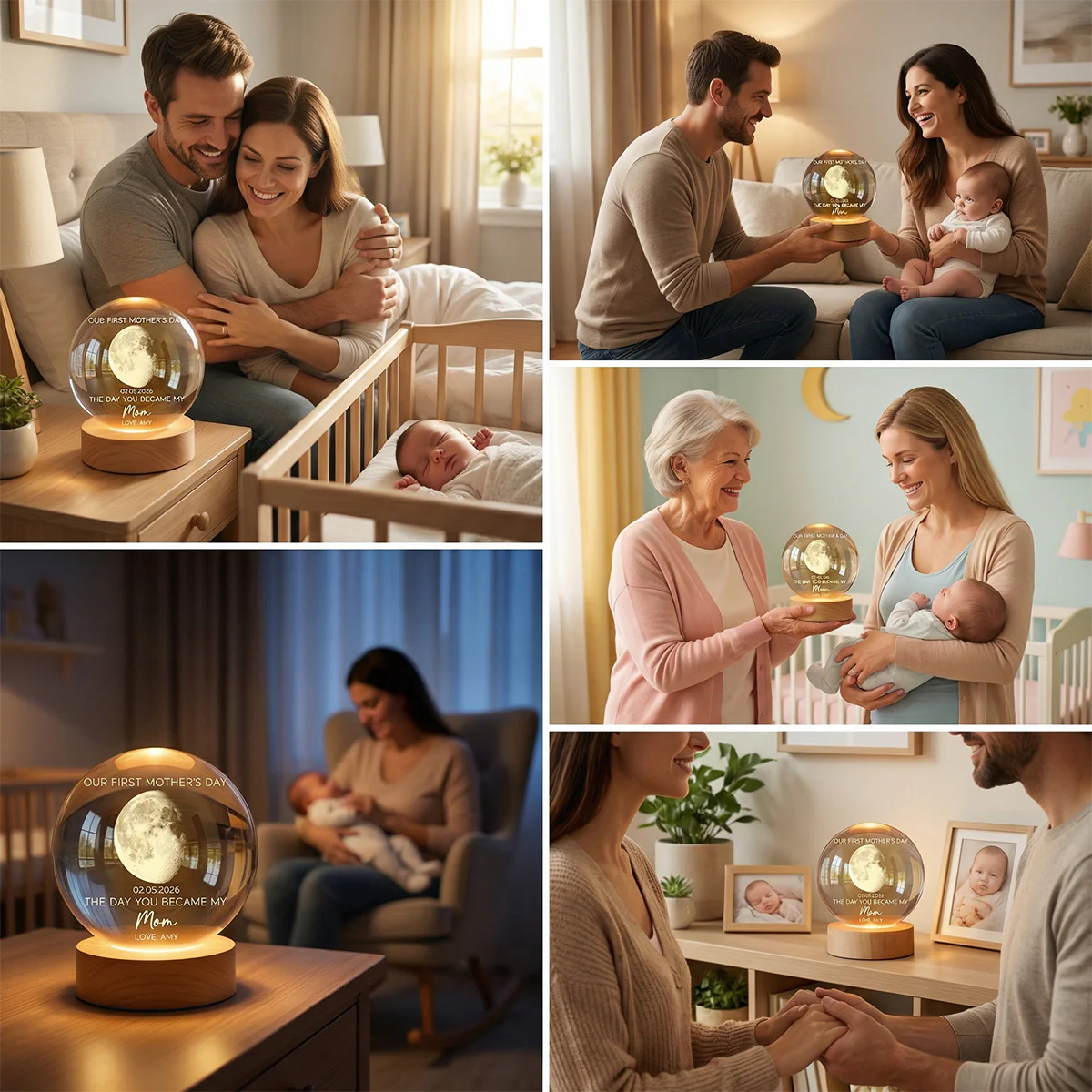 The Day You Became My Mom Custom Moon Phase First Mother's Day - Personalized Crystal Ball LED Night Light - First Mother's Day Gift For New Mom - Image 4