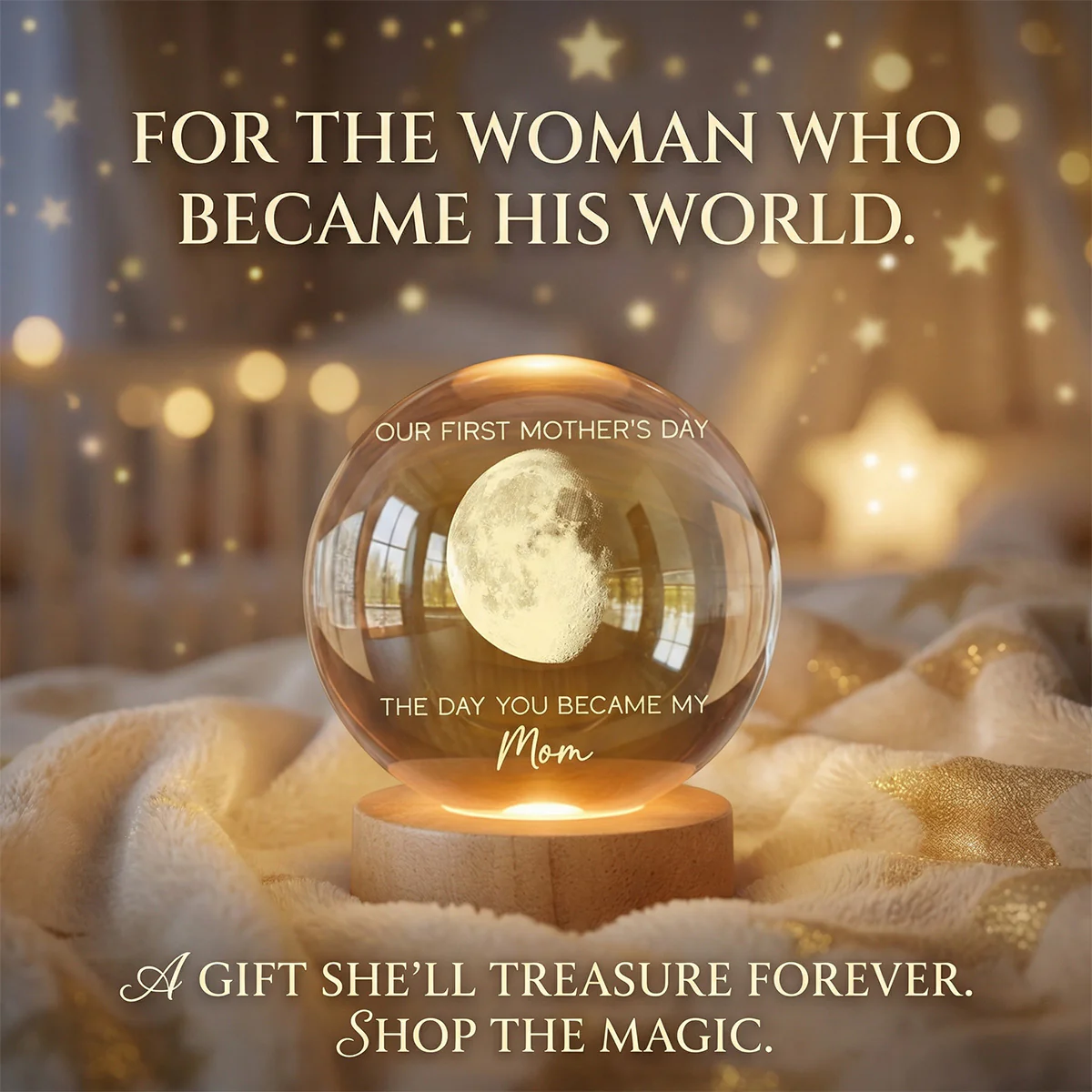 The Day You Became My Mom Custom Moon Phase First Mother's Day - Personalized Crystal Ball LED Night Light - First Mother's Day Gift For New Mom - Image 6