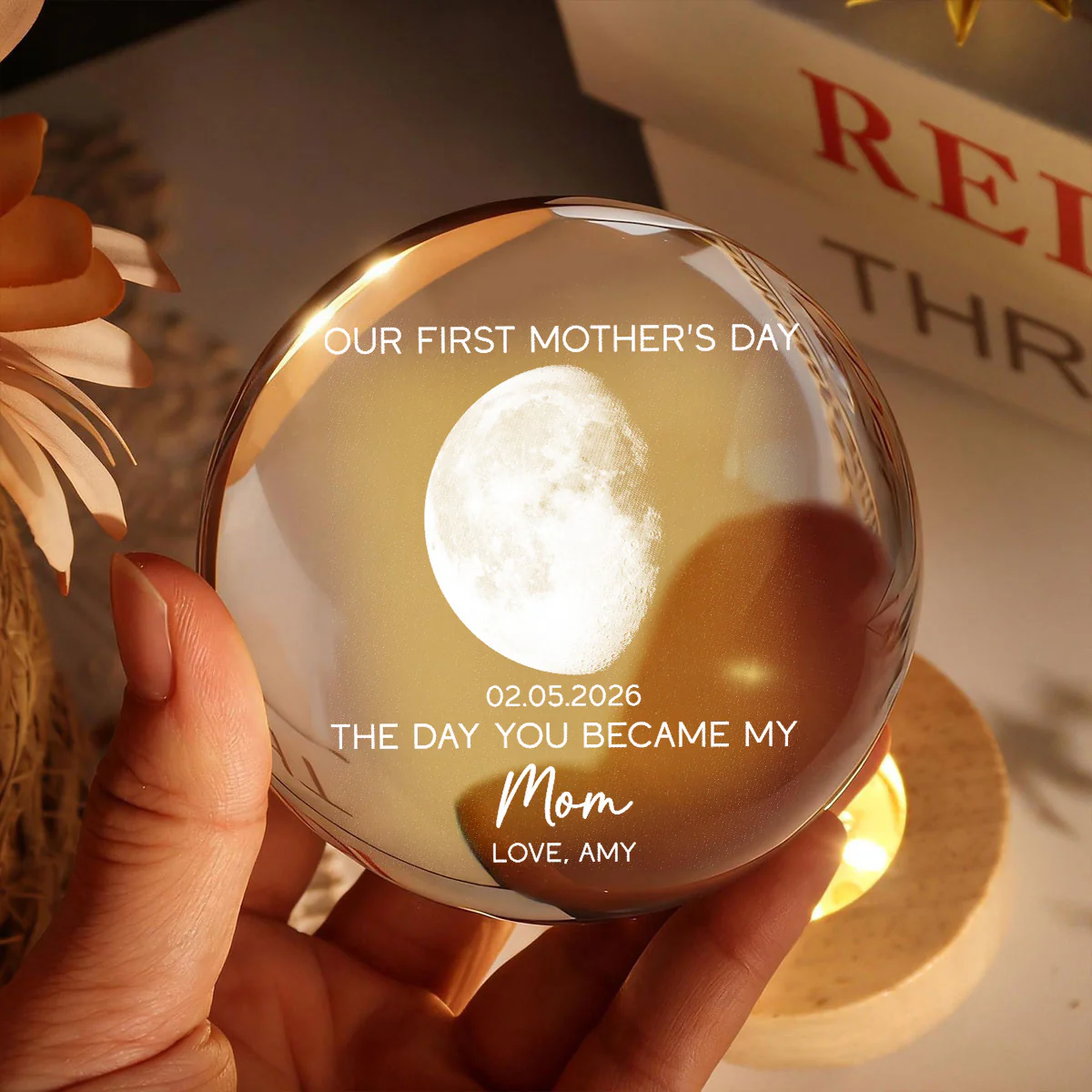 The Day You Became My Mom Custom Moon Phase First Mother's Day - Personalized Crystal Ball LED Night Light - First Mother's Day Gift For New Mom - Image 7