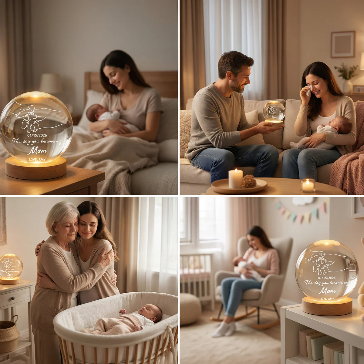 The Day You Became My Mom Mummy Holding Hand First Mother's Day - Personalized Crystal Ball LED Night Light - First Mother's Day Gift For New Mum, New Mom - Image 5