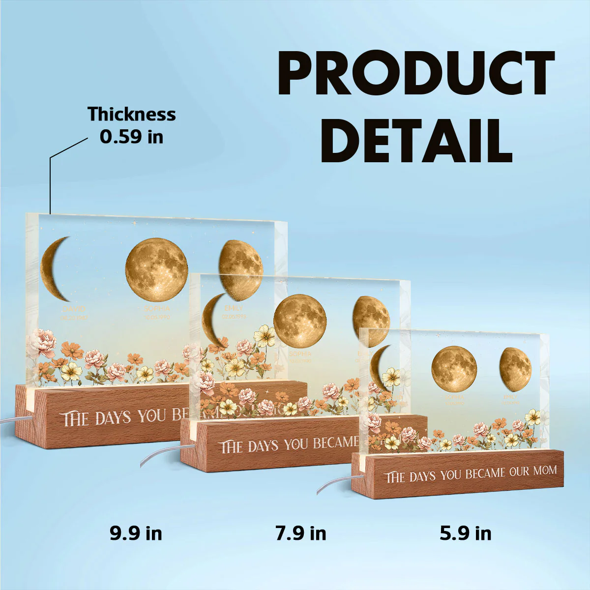 The Day You Became Our Mom Custom Moon Phase by Date - Personalized Acrylic Block LED Night Light, Custom Birth Flowers - Image 8
