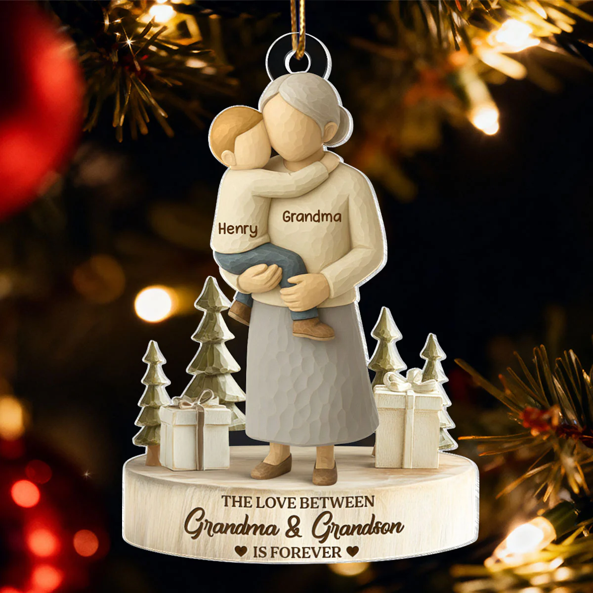 The Love Between Grandma and Grandson, Granddaughter is Forever - Personalized Acrylic Ornament - Heartwarming Christmas Gift for Grandma - Image 3