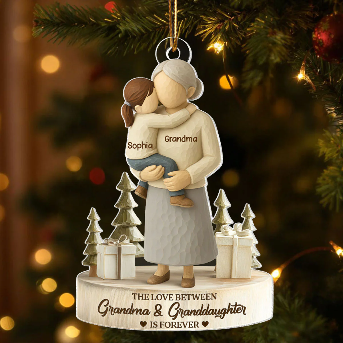 The Love Between Grandma and Grandson, Granddaughter is Forever - Personalized Acrylic Ornament - Heartwarming Christmas Gift for Grandma - Image 4