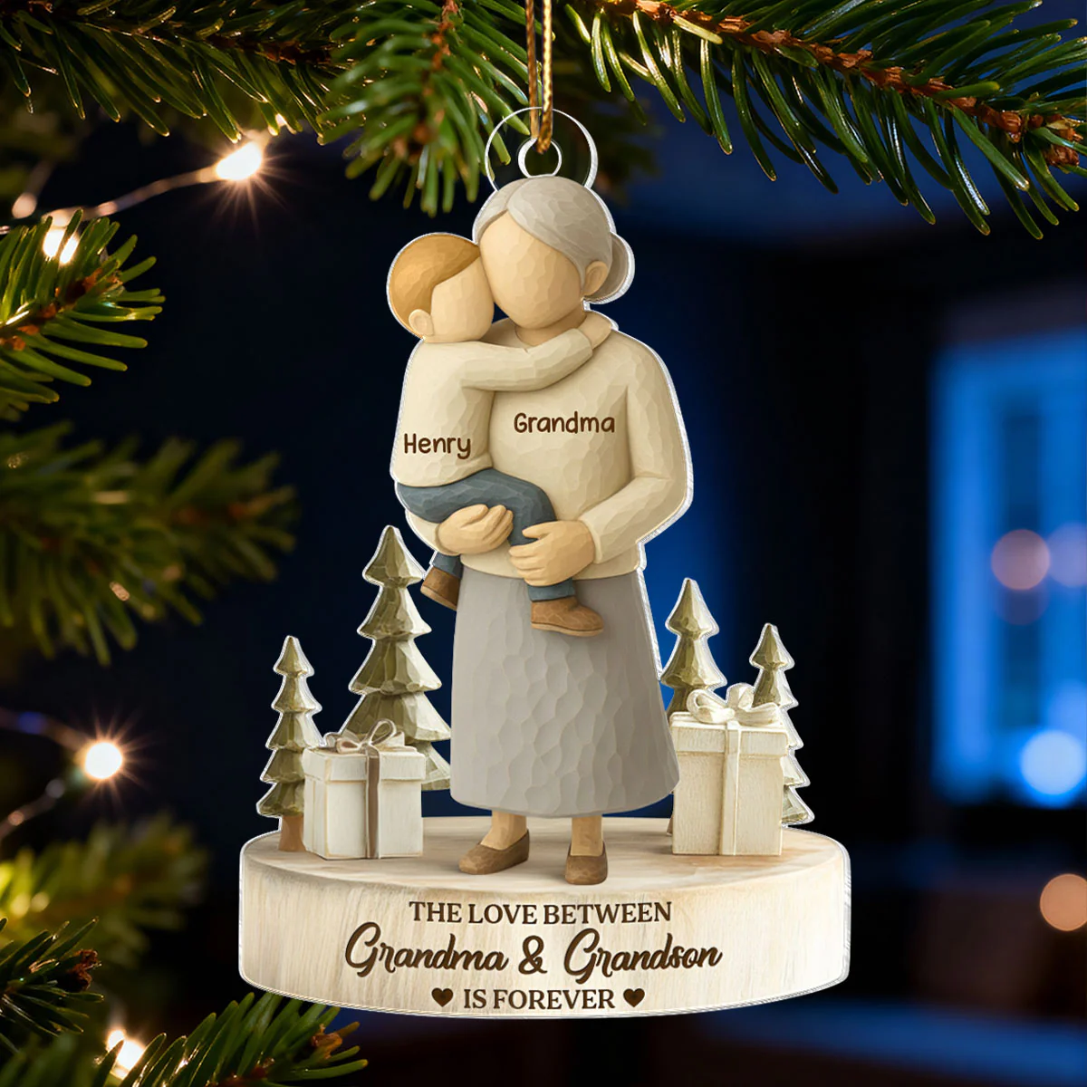The Love Between Grandma and Grandson, Granddaughter is Forever - Personalized Acrylic Ornament - Heartwarming Christmas Gift for Grandma - Image 5