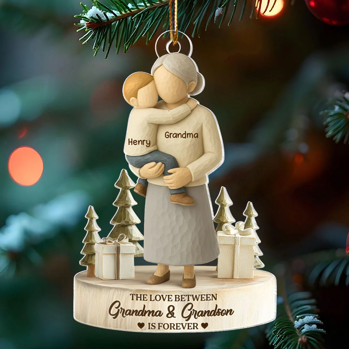 The Love Between Grandma and Grandson, Granddaughter is Forever - Personalized Acrylic Ornament - Heartwarming Christmas Gift for Grandma - Image 7