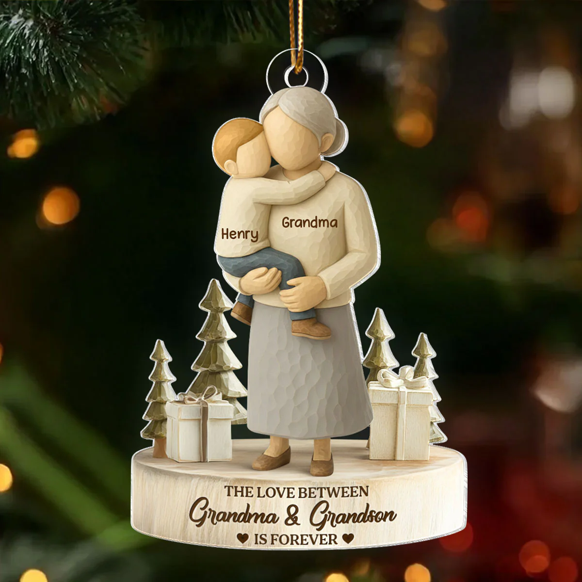 The Love Between Grandma and Grandson, Granddaughter is Forever - Personalized Acrylic Ornament - Heartwarming Christmas Gift for Grandma - Image 9