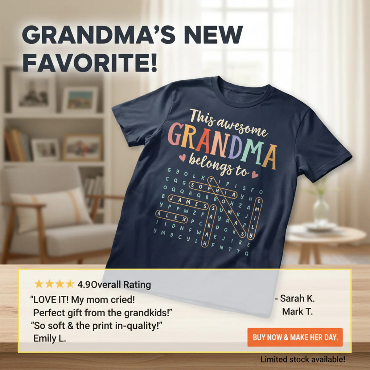 This Awesome Grandma Belongs To Grandkids Name Word Search Puzzle - Personalized Shirt - Mother's Day Gift For Grandma Mom - Image 8